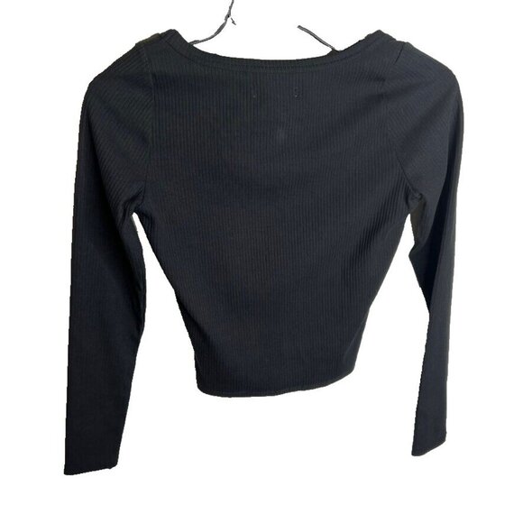 Madewell $48 Square Neck Long Sleeve Crop Tee Black Size XL NN255 - Picture 4 of 6